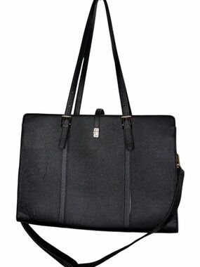 Black Structured Tote Bag with Top Handles